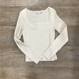 Lush Ribbed Long Sleeve Top - Cream